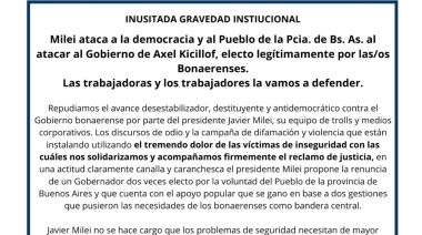 Las CTA repudiaron el ataque de Milei a la institucionalidad del gobierno de Axel Kicillof